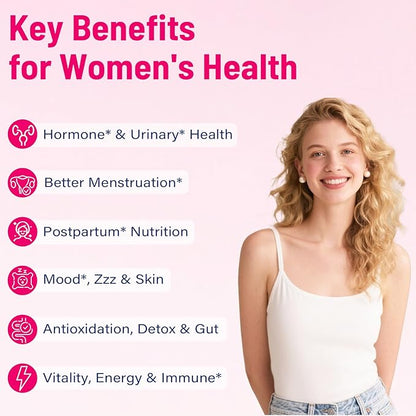 12-In-1 Beef Organ Supplement for Women - Beef Liver, Uterus, Kidney, Heart, Pancreas, 5 Vitamins & 2 Herbs, Hormone Balance, Menstruation, Energy, Immune - 100% Grass Fed, Pasture Raise - 120 Caps