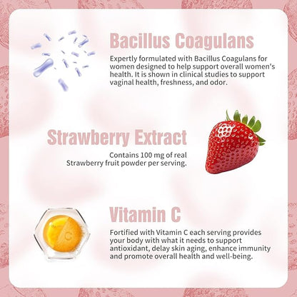 Feminine Balance Gummies, Premium Balance Supplement for Women PH Health, Immune Support, Energy Support, Vegan, Gluten-Free, Strawberry Flavor, Delicious 60 Gummies, 1 Pack 30 Servings