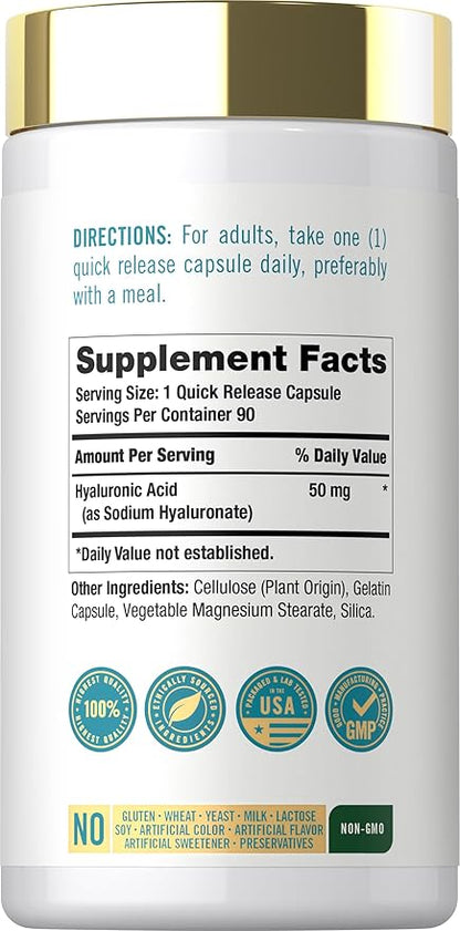 Carlyle Hyaluronic Acid Supplement | 50 mg | 90 Capsules | Non-GMO & Gluten Free