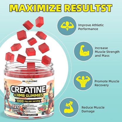 Creatine Monohydrate Gummies HMB Supplements for Men - Creatine and HMB Supplement for Boost Strength Performance Build Muscle Supports and Muscle Growth & Recovery