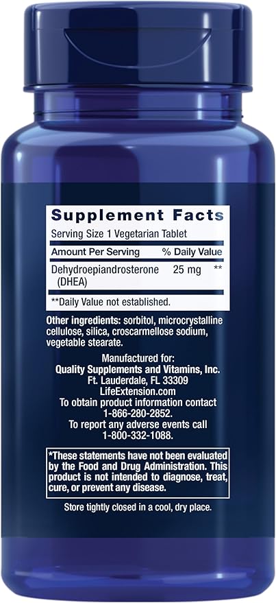Life Extension DHEA 25 mg – Hormone Balance Supplement, Memory, Muscle Health, Bone Health, Men’s Health, Women’s Health, Gluten-Free, Non-GMO, Vegetarian, 100 Dissolve-in-Mouth Tablets