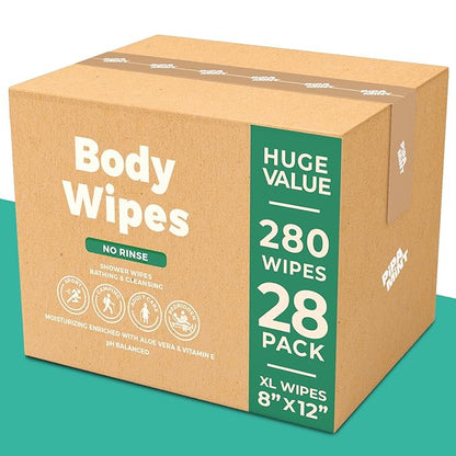 Body Wipes - (28 Packs) - 280 XL Bath Wipes for Adults No Rinse, Adult Wipe for Elderly - Body & Face Gentle Skin Cleansing, Shower Wipe Bathing for Travel, Elderly, Car, Gym, Camping (8x12 Inch)