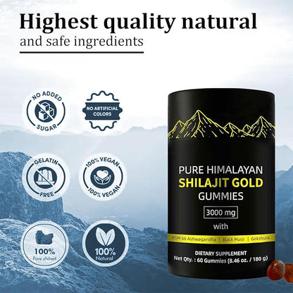 Shilajit Gummies | Alpha Gummies for Men | Lab Tested I No Added Sugar | Ashwagandha, Gokshura | Fulvic Acid & 85+ Trace Minerals for Men, Women | Non-GMO | 60 Gummy