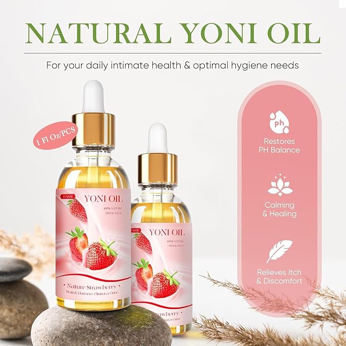 Feminine Wash & Yoni Oil & Yoni Soap Set for Women, Yoni Wash for Ph Balance Remove Odor Moisturizing, 1 Fl.Oz Essential Oil & 5.07 Fl.Oz Strawberry Body Wash 5.29 Oz Yoni Soap Bar