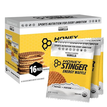 Honey Stinger Organic Vanilla Waffle, Energy Stroopwafel for Exercise, Endurance and Performance, Sports Nutrition for Home & Gym, Pre and Post Workout, 16.96 Ounces (Pack of 16)