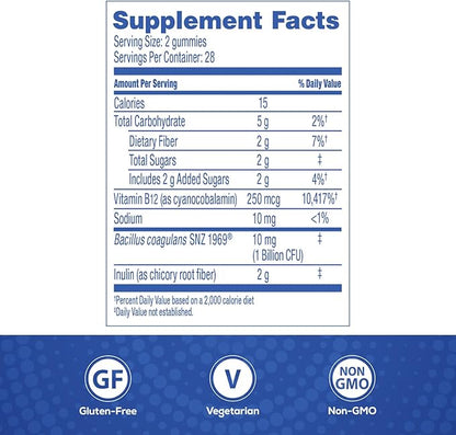 Florastor Prebiotic and Probiotic Gummies, Digestive and Metabolic Support Probiotic Blend for Multi-Action Digestive Health Care, with Vitamin B12, 112 Gummies