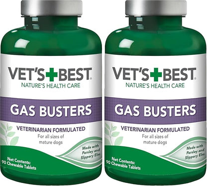 Vet's Best Gas Busters Dog Supplements - Gas, Bloating, Constipation Relief and Digestion Aid for Dogs - 90 Chewable Tablets, (Pack of 2)