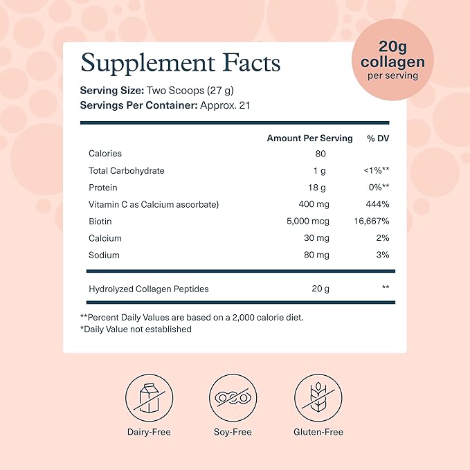 Youtheory Collagen Powder - 20 g Hydrolyzed Collagen Peptides - with Vitamin C, Biotin & Amino Acids - Supports Joint & Bone Health* - Unflavored - 20 oz (21-Day Supply)