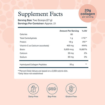 Youtheory Collagen Powder - 20 g Hydrolyzed Collagen Peptides - with Vitamin C, Biotin & Amino Acids - Supports Joint & Bone Health* - Unflavored - 20 oz (21-Day Supply)