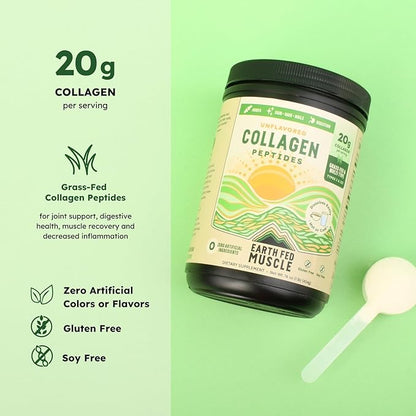 Earth Fed Muscle Collagen Peptides Powder – Unflavored Collagen Protein Powder for Women & Men | Supports Hair, Skin, Nails, Joints & Recovery | Sugar & Gluten-Free, Keto Friendly, 20g Per Serving