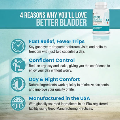 Better Bladder Control Supplement for Women & Men – Bladder Support Supplement to Help Reduce Urinary Leaks, Frequency & Urgency - 120 Count (2 Bottles)