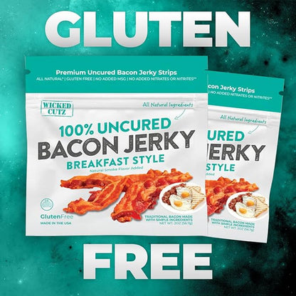 Breakfast Style Bacon Jerky, 14g Protein Per Bag, Tender & Easy to Chew Fully Cooked Bacon, USA Made, High Protein Carnivore Snacks (2 Bags)