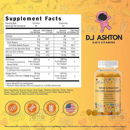 Generic 5-in-1 Kid's Immune Support Gummy, Manuka Honey, Vitamin C, Zinc, Echinacea, Ginger, Gummy Supplement, Essential Immune Support Gummies for Daily Use, Natural Citrus Flavored - 60 Count