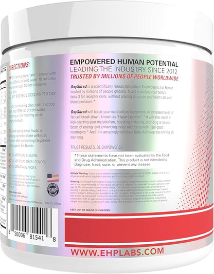 EHP Labs OxyShred Pre Workout Powder - Preworkout Powder with L Glutamine & Acetyl L Carnitine, Energy Boost Drink - Raspberry Refresh, 60 Servings