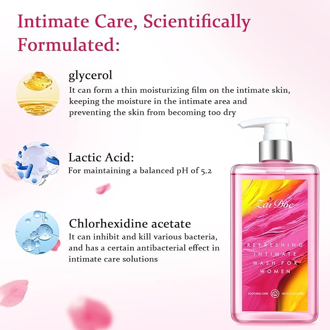 Refreshing Intimate Wash for Women, pH Balance, Gentle Daily Intimate Cleanser, Natural Extracts, Pink, 10.14 fl oz