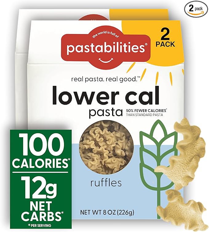 Pastabilities, Lower Calorie Pasta, Ruffles – 100 Calories/Serving Low Net Carbs, Low Calorie, Non-GMO, High Fiber, Vegan, Plant-Based, Enhanced Nutrients, Delicious Taste & Texture (8 Ounce, 2 Pack)