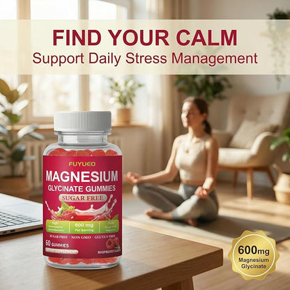 Magnesium Glycinate Gummies for Calm & Rest, Sugar Free High Absorption Magnesium Supplement for Men & Women, Gentle on Stomach, Chewable, Raspberry, 60 Count (Pack of 2)