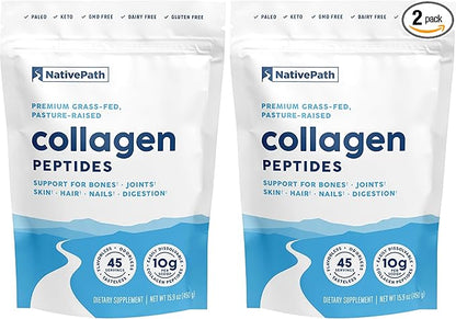 NativePath Collagen Peptides Protein - Hydrolyzed Type 1 & 3 Collagen Powder for Skin, Hair, Nails - 15.9 oz (45 Servings) (Pack of 2)