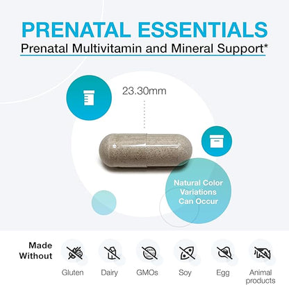 XYMOGEN Prenatal Essentials - Prenatal Vitamins + Mineral Support - Pre Natal Multivitamin with Bioactive Folate Methyl (5-MTHF) + Gentle Minerals to Promote Optimal Absorption (150 Capsules)