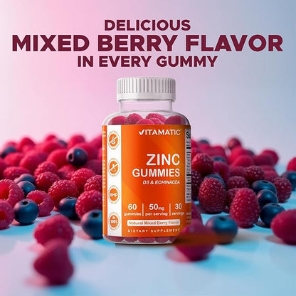 Vitamatic Zinc 50mg Gummies – 60 Vegan Gummies – Gluten-Free – 2 Pack