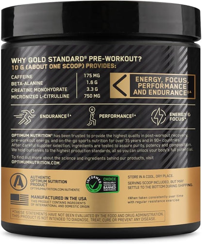 Optimum Nutrition Gold Standard Pre-Workout,Vitamin D for Immune Support,with Creatine,Beta-Alanine,and Caffeine for Energy,Keto Friendly,Watermelon Candy,30 Servings (Packaging May Vary),(Pack of 2)