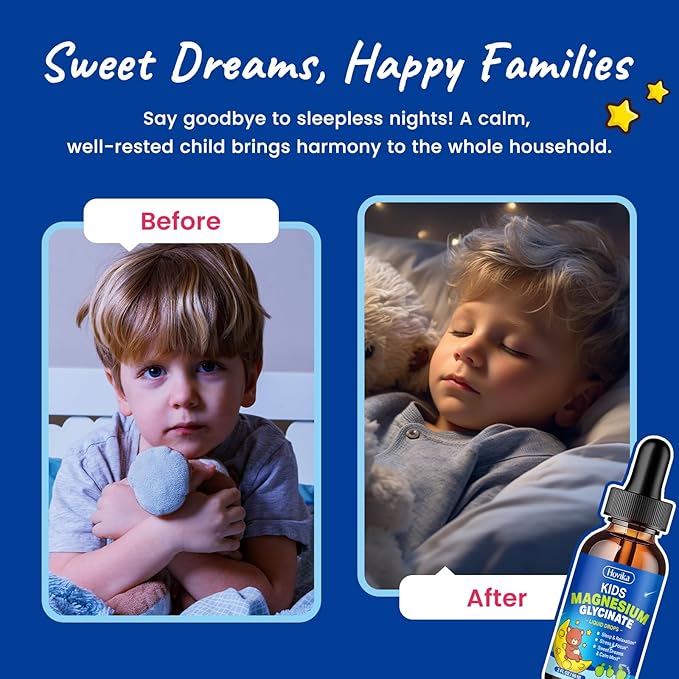 2 Pack Magnesium Liquid for Kids - with L-Theanine Omega-3, Vitamin B6, D3, Zinc - Kids Magnesium Glycinate Drops for Sleep, Relaxation, Calm & Focus - Green Apple Flavor