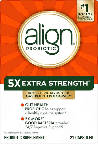 Align Probiotic Extra Strength, Probiotics for Women and Men, #1 Doctor Recommended Brand‡, 5X More Good Bacteria to Help Support a Healthy Digestive System*, 21 Capsules