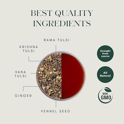 Luxmi Estates Holy Basil Tulsi Ginger Tea for Immunity | Loose Leaf 25 Cups (50g/1.76oz) | Caffeine Free | Non-GMO