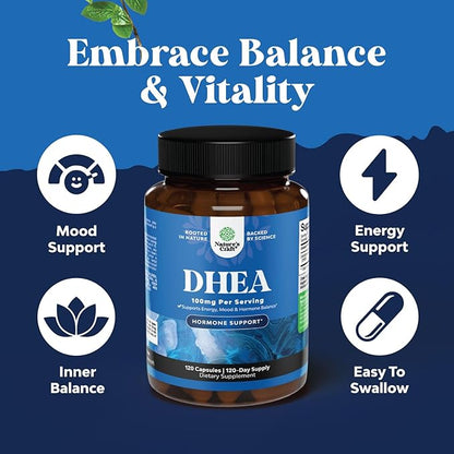 Natures Craft DHEA 100mg per Serving Capsules for Men and Women - Vegan High Strength DHEA Supplement for Women & Men for Energy and Hormone Balance - Womens Hormone Balance Supplement - 120 Count