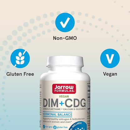 Jarrow Formulas - DIM + CDG Veggie Capsules - 30 Count - DIM & CDG Supplement - For Hormone Balance - Non-GMO - Gluten Free