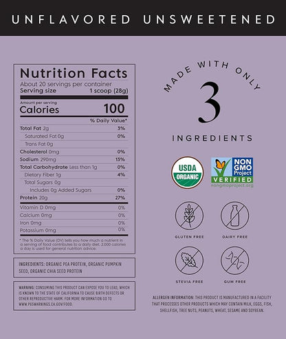 Truvani Pea Protein Powder | Unflavored | 20g Organic Vegan Plant Based Protein | 20 Servings | Keto | Gluten & Dairy Free | Low Carb | No Added Sugar