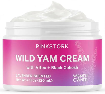 Pink Stork Wild Yam Cream for Hormone Balance with Vitex & Black Cohosh | Doctor-Formulated | PMS, Fertility, Perimenopause, Menopause Support | Lavender Scented, 4 oz, 1 Month Supply