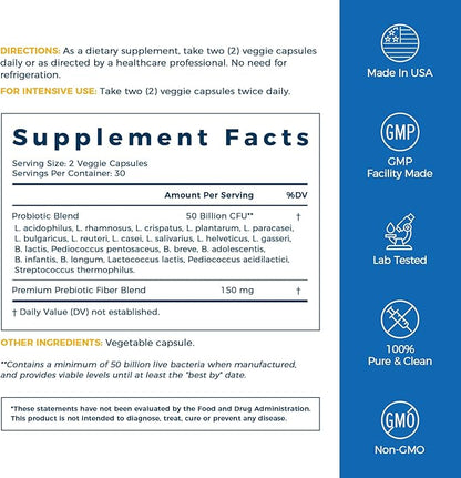 NewRhythm Probiotics 50 Billion CFU 20 Strains, 120 Veggie Capsules, Targeted Release Technology, Stomach Acid Resistant, No Need for Refrigeration, Non-GMO, Gluten Free
