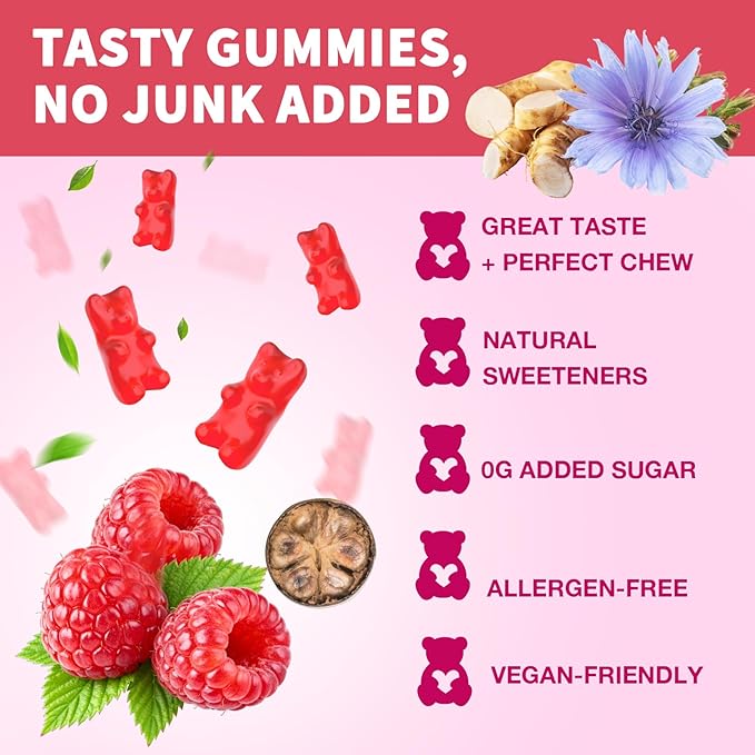 Fiber Gummies for Digestive Health & Regularity, Sugar-Free High Fiber Supplement for Adults & Kids, Soluble Dietary Fiber, Vegan Fiber Supplements for Men & Women, 120 Count