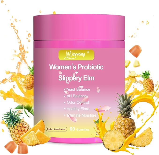 Her Juicy Feminine Probiotics Gummies for pH Balance - Slippery Elm, Lactobacillus Blend - Gut & Immune Support - Pineapple Gummies, 60 Count (Pineapple)