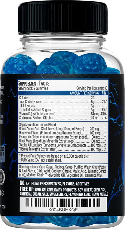 Testosterone Booster Gummies, Male Enhancing Supplement, Add 2 in” Enlargement Gummies for Men , Male Enhancement Chews Energy, Strength, Stamina, Endurance, Performance, Natural Blue Berry Chews