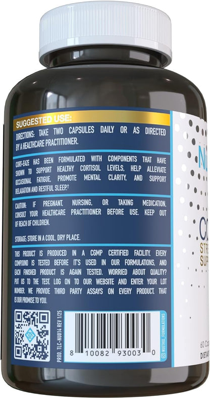 NuEthix Formulations Cort-Eaze - Cortisol Supplement - Health Support Supplement with Ashwagandha, L-Theanine & Rhodiola Rosea - Relaxation and Deep Sleep, 60 Capsules, 30 Servings