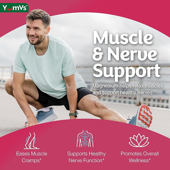 YUM-V'S Magnesium Citrate Gummies – 900mg Highly Absorbable Magnesium Gummies for Women & Men to Support Nerve, Muscle & Enzyme Function – Gluten-Free, Kosher & Raspberry Flavor (90 Count)