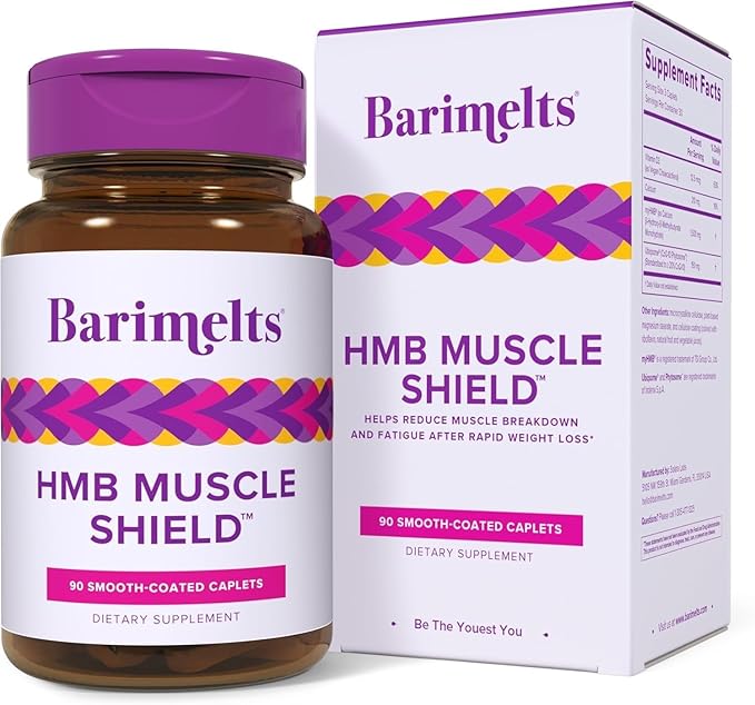 Barimelts HMB Muscle Shield for GLP-1 Users and Bariatric Patients - HMB Supplements with Vitamin D3 & Ubiquisome® Phytosome™ Supports Muscle Recovery - 90 Smooth-Coated Caplets