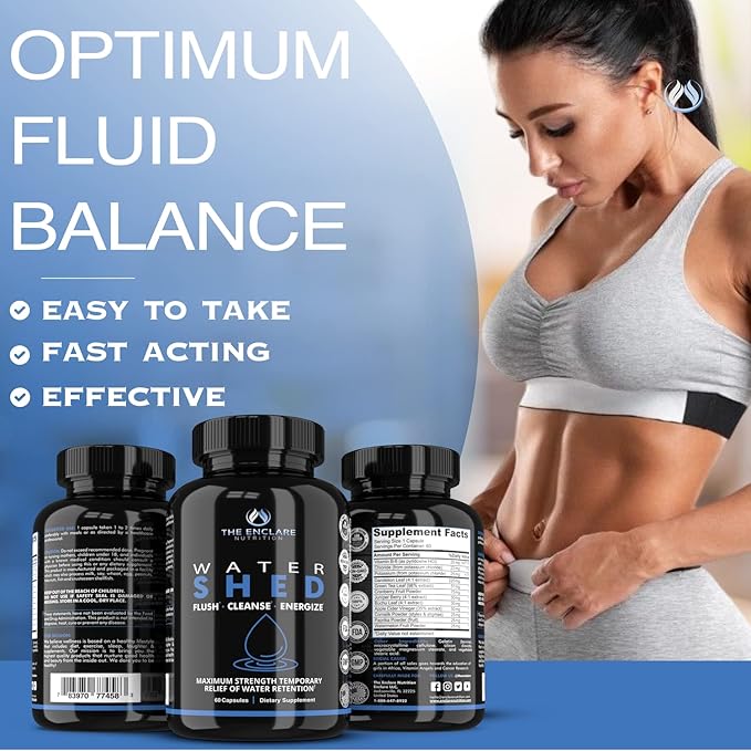 Water Pills Diuretic Water Retention - Liver Detox, Kidney Cleanse, Weight, Swelling Legs & Feet, Edema, Bloating Relief, Fluid Balance - Dandelion Vitamin B6 Green Tea Watershed Max Strength 60ct (1)