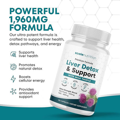 Liver Support Supplement 1,960mg – Milk Thistle, NAC, Artichoke, Turmeric & Alpha Lipoic Acid – Liver Detox & Cleanse Formula – Energy & Liver Function Support – 120 Capsules