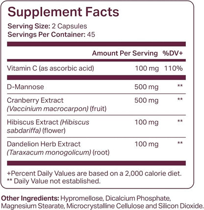 Urinary Tract Health Supplement for Women- Cranberry Extract, D-Mannose Treatment- UTI Prevention, Promote Natural UT Balance, Flush Impurities- Fast Acting, Feminine Female Health-Large 90 Ct