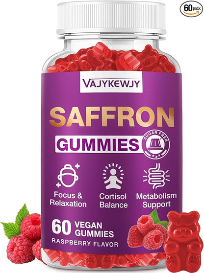 Saffron Gummies (88.5 mg) with Magnesium — Enhanced with St. John’s Wort, Rhodiola, Ashwagandha & Vitamins B6, B12, D3 for Mood & Focus Support — 60 Count