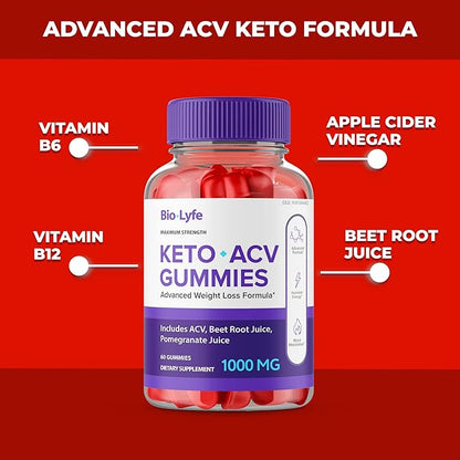 Biolyfe Keto + Gummies,BiolyfeKeto ACV Keto Supplement Gummies - Maximum Strength, Keto+ ACV Gummys, All Natural Support Formula Keto+ACV Advanced Formula, Biolyfe Keto Gummy Reviews (3 Pack)