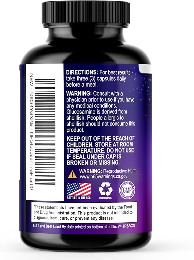 Glucosamine Chondroitin & MSM - 3x Strength Joint Support Supplement for Mobility & Comfort - Glucosamine Complex with Turmeric, Boswellia, Bromelain & Quercetin - Bottled in USA - 60 Capsules