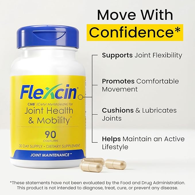 Flexcin Joint Health & Mobility Formula with CM8 (Cetyl Myristoleate) - Joint Supplements for Men and Women with Glucosamine, MSM, Collagen Type II - 3 Pack (270 Capsules)