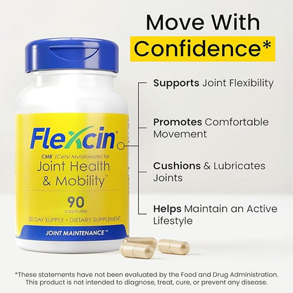 Flexcin Joint Health & Mobility Formula with CM8 (Cetyl Myristoleate) - Joint Supplements for Men and Women with Glucosamine, MSM, Collagen Type II - 3 Pack (270 Capsules)