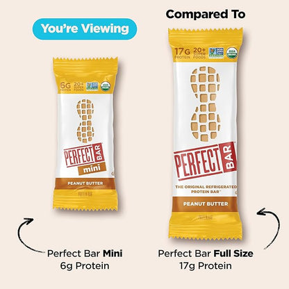 Perfect Bar Mini, Peanut Butter Protein Bar, Protein Snack, Snack Bar, Organic, Gluten Free, Soy Free, Non GMO, No Sugar Alcohols, 0.88 Ounce Bar, 24 Count