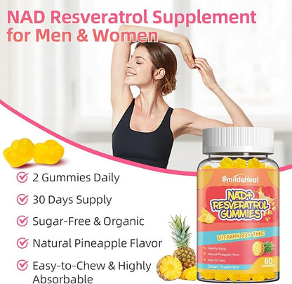 2Pack NAD+ Resveratrol Gummies NAD+ Supplement 500mg with Vitamin B3 & TMG – Healthy Aging, Energy & Cellular Health Support – Vegan Friendly, Natural Pectin – 120 Gummies, 60-Day Supply