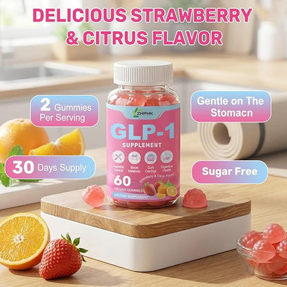 GLP-1 Support for Women & Men, Sugar-Free Gummies with Berberine, Cinnamon, Turmeric, Raspberry Ketone, Resveratrol, Appetite & Craving Control, Metabolism Digestion & Gut, No Stomach, 120 Count